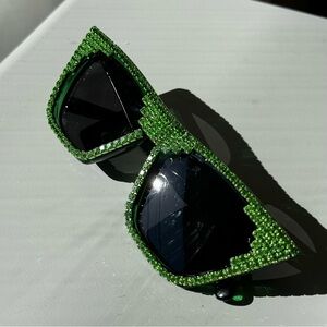 Green Crystal Embellished Sunglasses